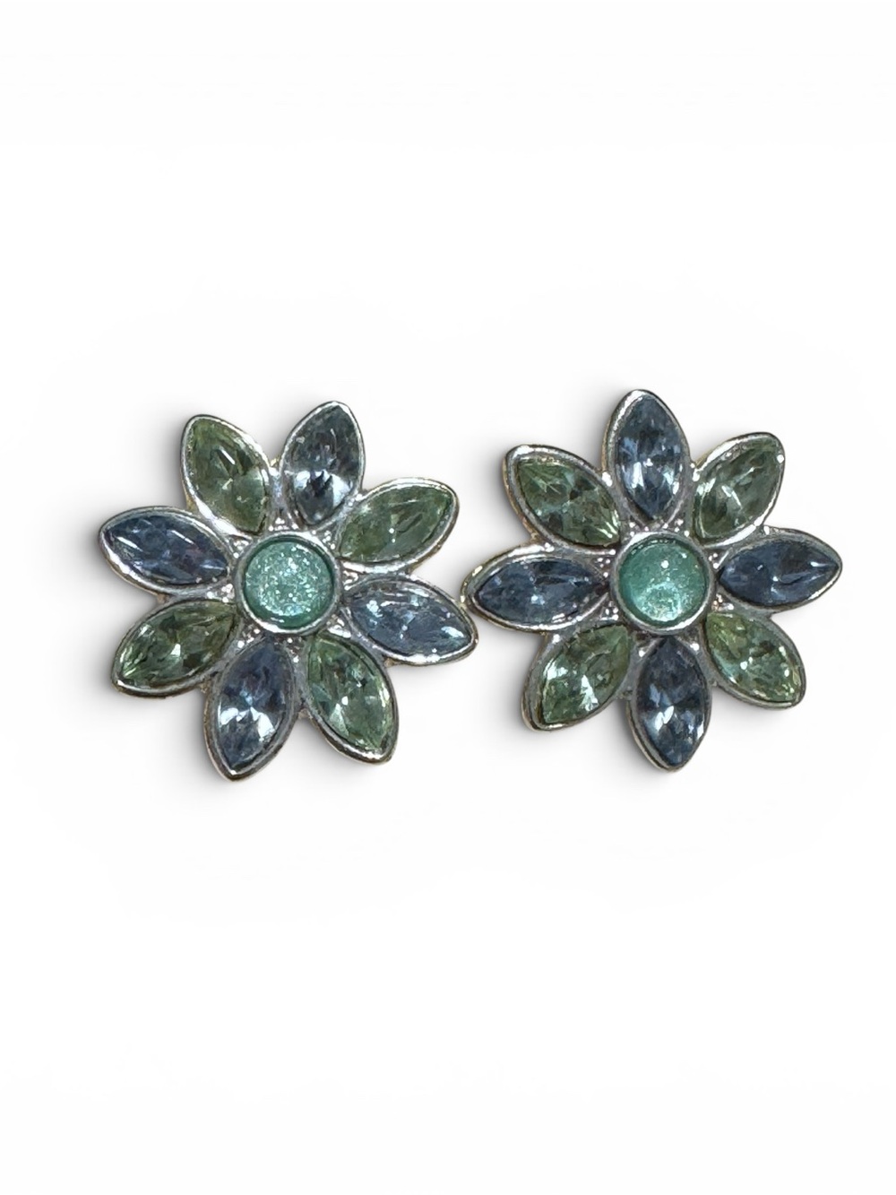 Nine West Blue and Green Floral Crystal Stud Earrings